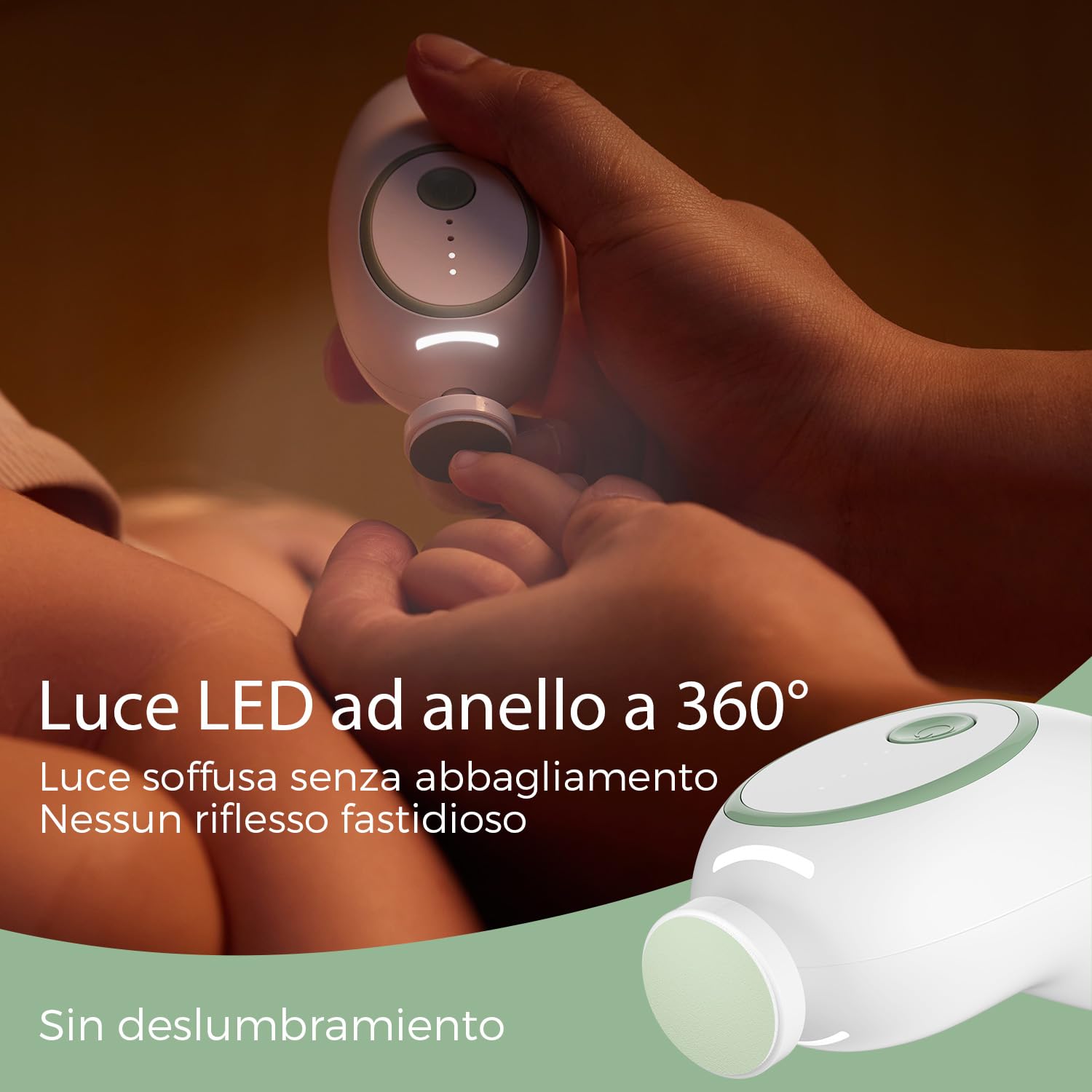 Momcozy Elettrica Lima per Unghie per Bambini, Tagliaunghie Elettrico Ricaricabile per Dita dei Neonati, Luce Delicata a LED a 360°, Sicura Tagliaunghie Cura per Bambini, 7 Strumenti di Ricambio