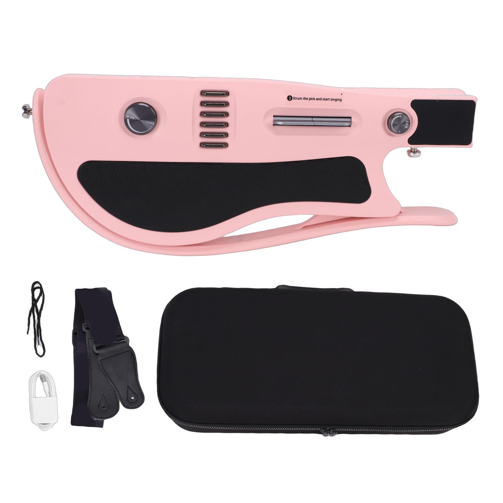 Luocute Chitarra Intelligente Senza Corde, Chitarra da Viaggio Pieghevole con App Fogli di Accordi Interattivi e Drum Machine Integrato per Principianti Adulti Adolescenti Rosa