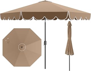 Tangkula 10 FT Patio Umbrella, 2-Tiers Scalloped Outdoor Table Market Umbrella with Tilt Adjustment, Crank, 8 Sturdy Ribs for Pool, Deck, Backyard (Coffee)