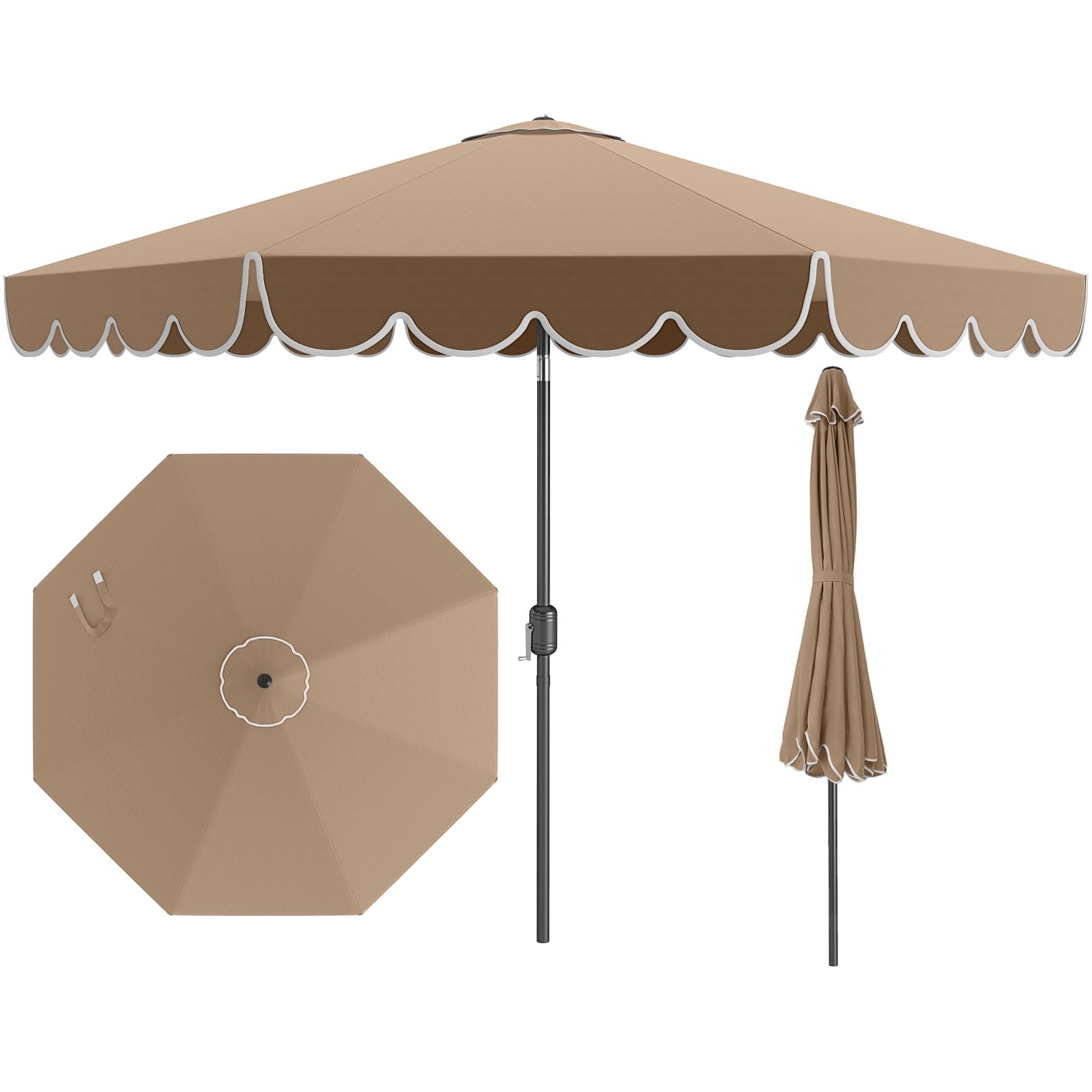 Amazon.com : Tangkula 10 FT Patio Umbrella, 2-Tiers Scalloped Outdoor Table Market  Umbrella with Tilt Adjustment, Crank, 8 Sturdy Ribs for Pool, Deck,  Backyard (Coffee) : Patio, Lawn & Garden