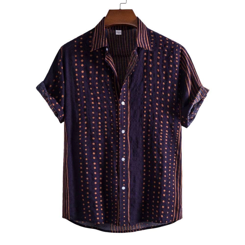Chemise hawaïenne d'été bleu marine imprimé rayé vêtement de plage décontracté