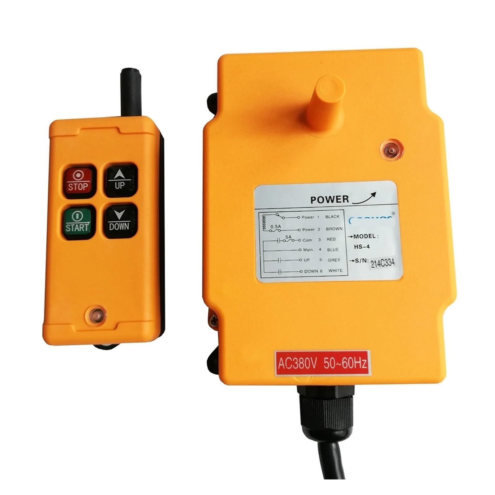 TSIOHKBS 4 Channels Wireless Remote Control Transmitters Industrial Hoist Crane Pushbutton Switches Max 100m HS-4 12-24V AC36V/220V(380V)