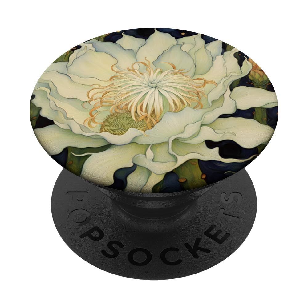 Cereus Night Blooming Cactus Flower Gorgeous Exotic Blooms PopSockets Swappable PopGrip, Black