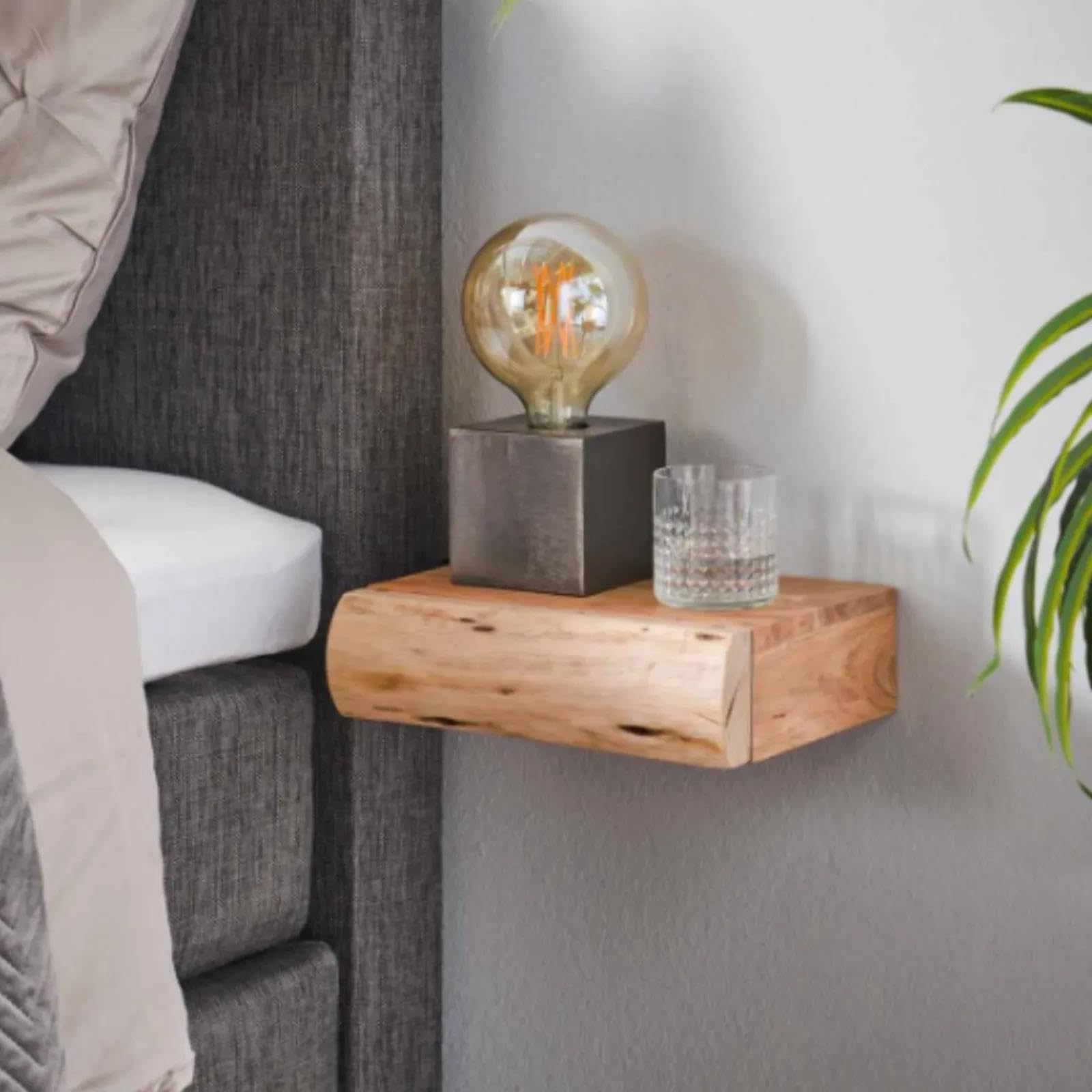 RINGO-Living Massivholz Nachttisch Set Mit Ablage & Schublade, 300mm, 2er Set, Schwebend Stauraum Industrial Style, Nachtschrank, Kleiner Industrie Style, Holz Echtholz Mini