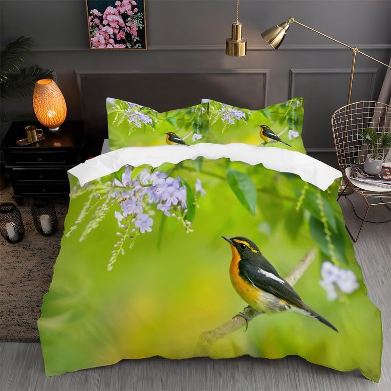 Housse de couette 220x240 oiseau hortensias au design imprimé d'exception