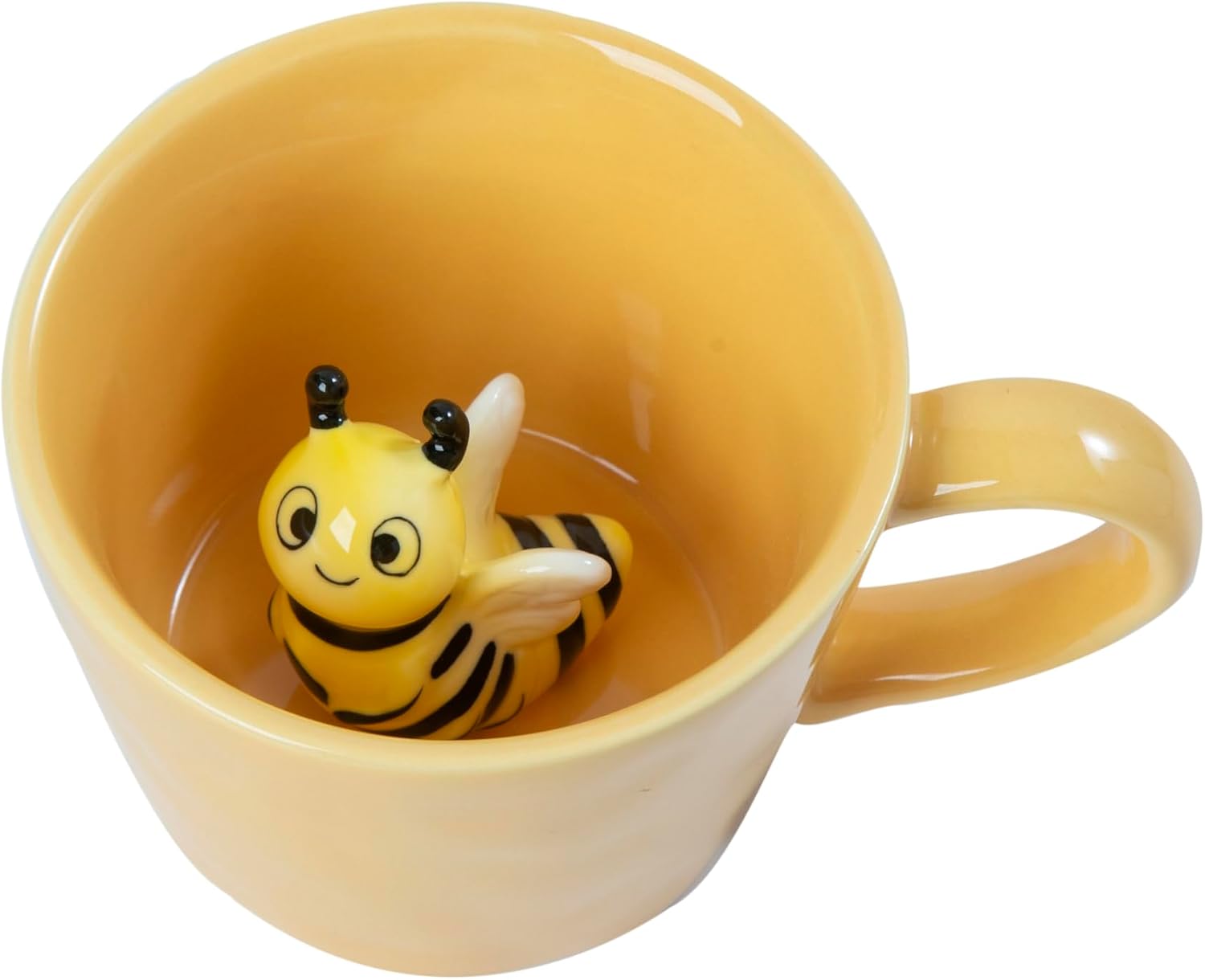 DIHOclub Ceramic Cup Hidden 3D Bee Inside Mug，Garden series Handmade Figurine Mugs 12OZ (Yellow Bee)