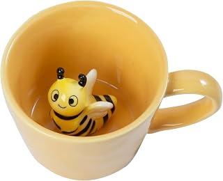 DIHOclub Ceramic Cup Hidden 3D Bee Inside Mug，Garden series Handmade Figurine Mugs 12OZ (Yellow Bee)