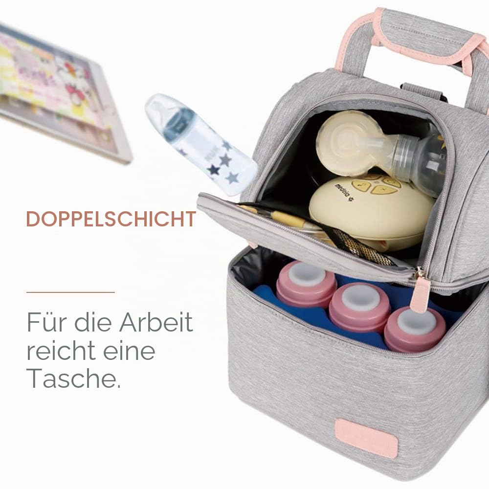 Isolierte Tasche für Brustmilch Lunch Kühler Wärmender Rucksack Wasserdicht, 2 Eisbeutel inklusive