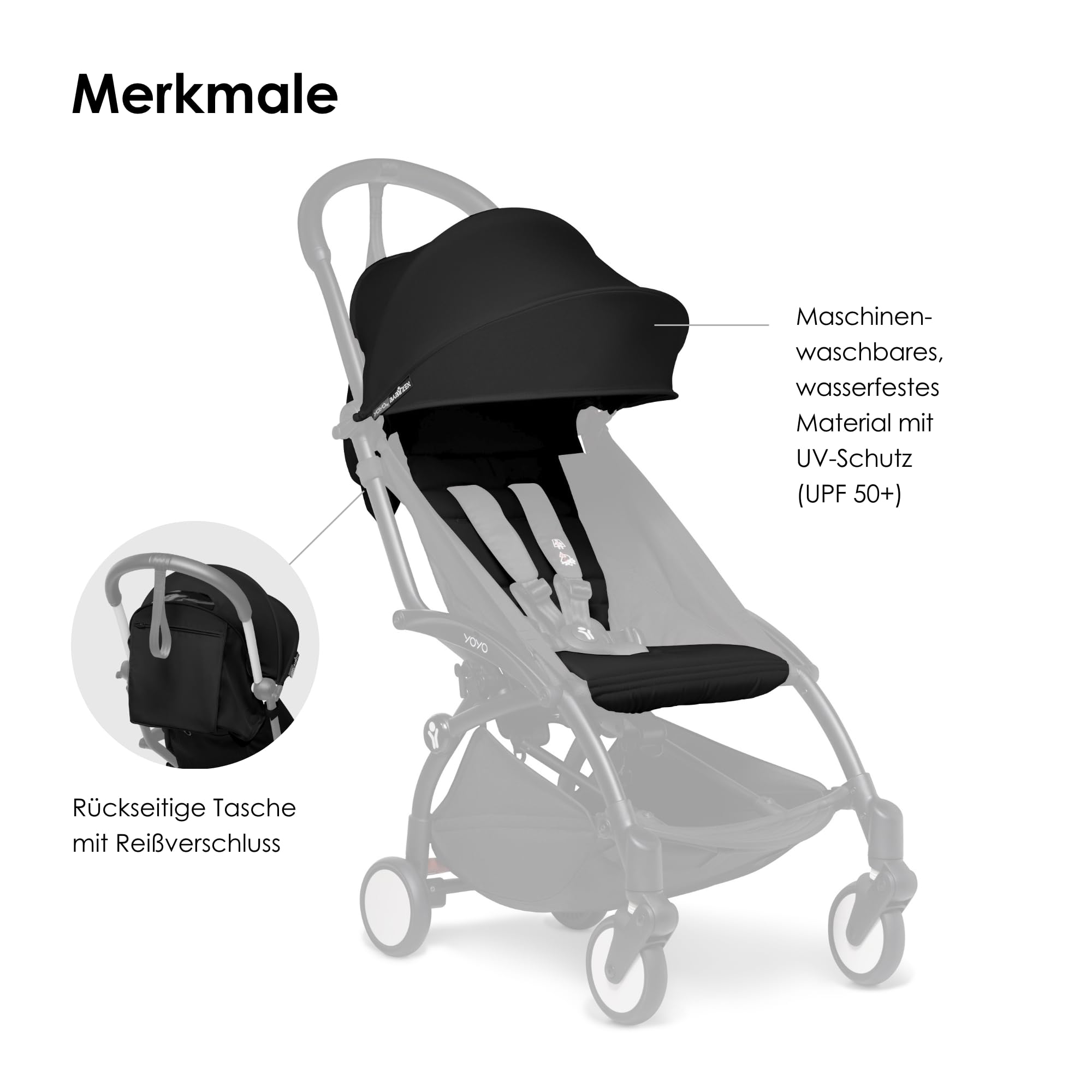 BABYZEN YOYO 6+ Textilset, Black - Nur Textilset: Sitzpolster, farbgleichen Verdecken und Reißverschlusstasche hinten - YOYO2 Kinderwagengestell erforderlich (separat erhältlich)