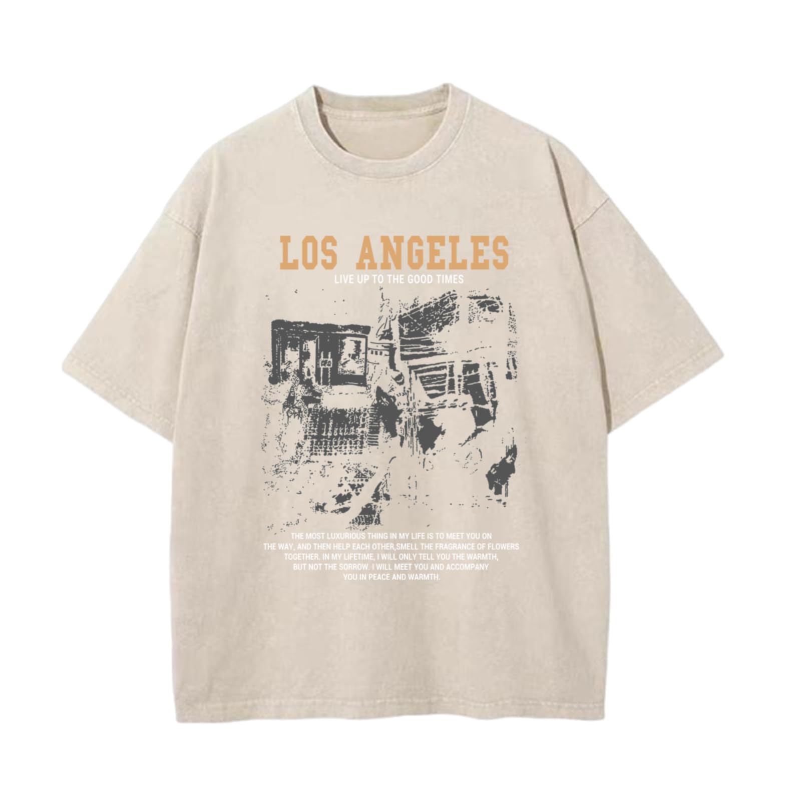 Pairxily Oversized Graphic Tshirts for Men Acid Wash Los Angeles Vintage Tees Streetwear Baggy Cotton Shirts Casual Tops