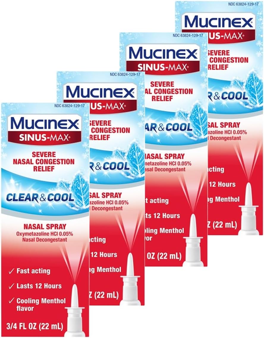 Mucinex Sinus Max Clear & Cool Nasal Decongestant Spray, Cooling Menthol Flavor, 0.75 fl oz, Fast Acting Medicine that Lasts 12 Hours, Relieves Sinus Pressure and Nasal Congestion