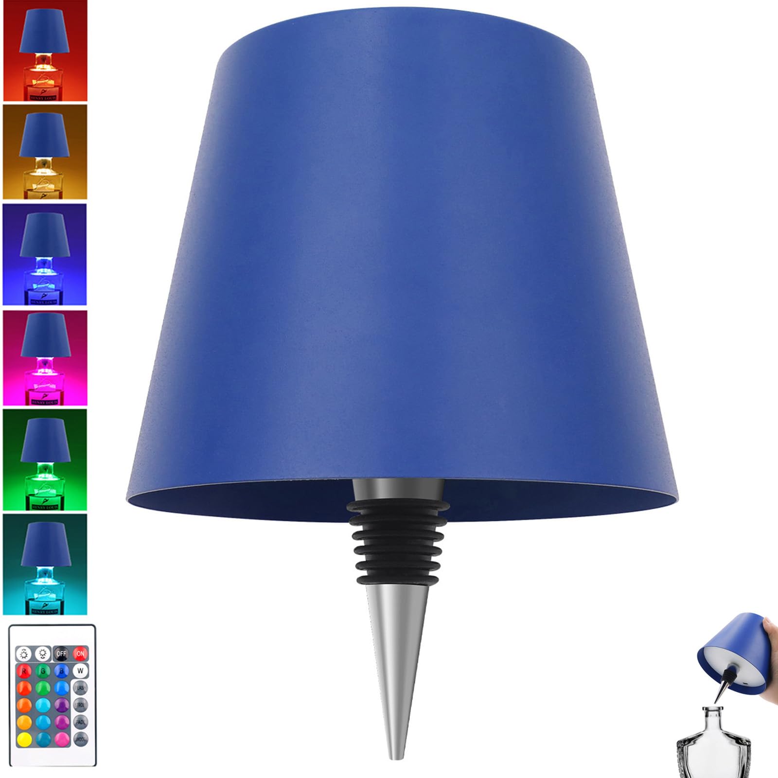 Wireless Bottle Lamp with Remote Control, Rechargeable RGB Wine Bottle with 3Modes Light Dimming, Waterproof Touch Lamp Head for Room, Bar, Restaurant and Party Decorations(Blue RGB)