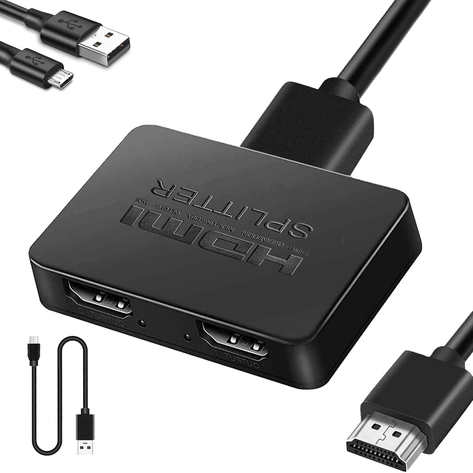 Smatorch HDMI 分配器 1入力2出力【4K 60Hz安定版】HDMI スプリッター 2画面 同時出力 3D 1080P 1入力2出力のスプリッター 接続簡単 て複数画面出力可能 オーディオ同期 PS5/Xbox/HDTV/DVD/PCなど幅広く対応 (1.5M HDMI2.0ケーブル&USB電源ケーブル付き)