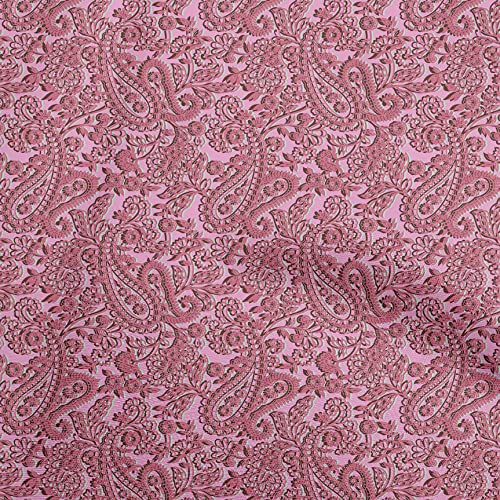 oneOone Silk Tabby Pink Fabric Kalamkari Quilting Supplies Print Sewing Fabric By The Yard 42 Inch Wide-624