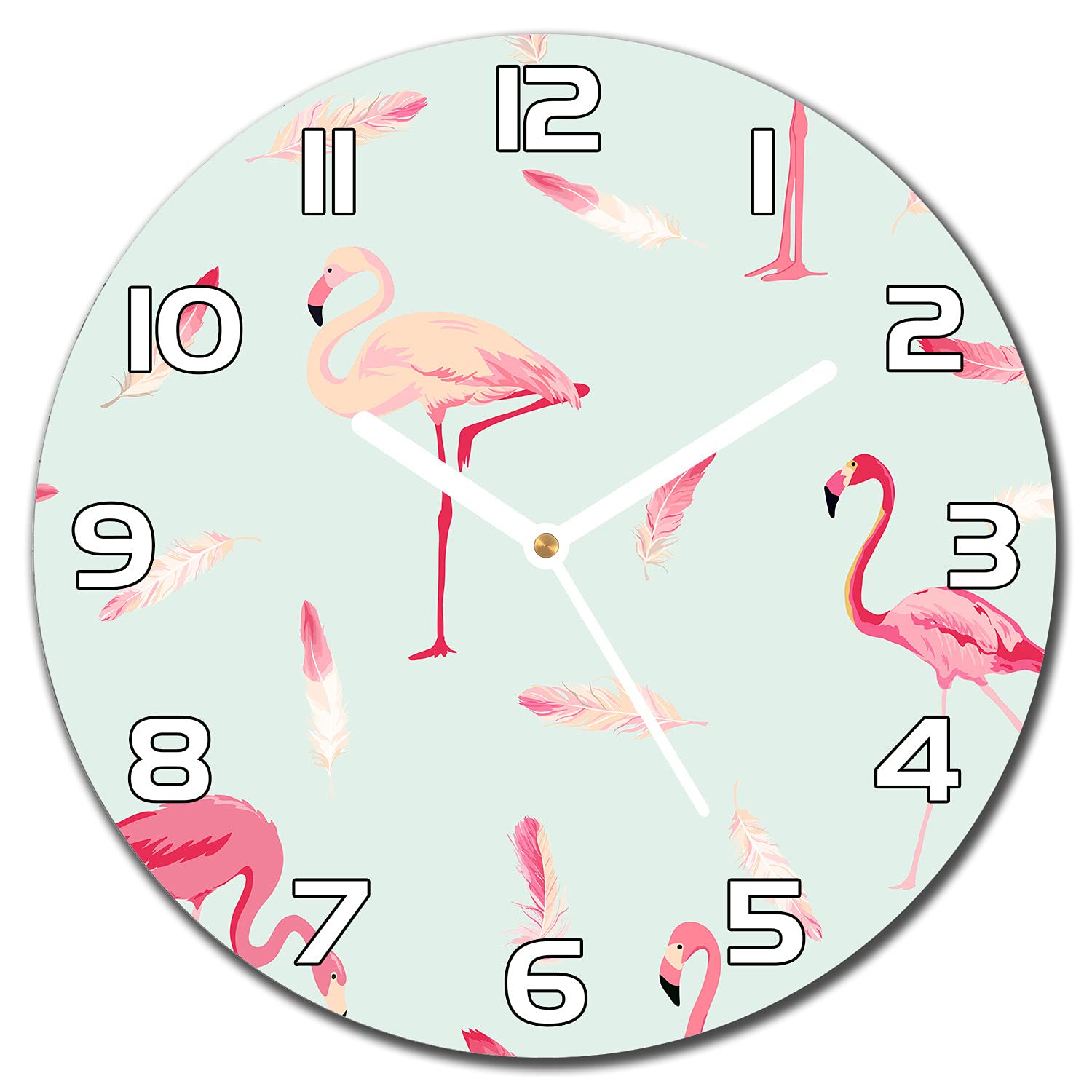 Horloge en verre 30 cm oiseau flamant rose avec aiguilles blanches de cuisine salon