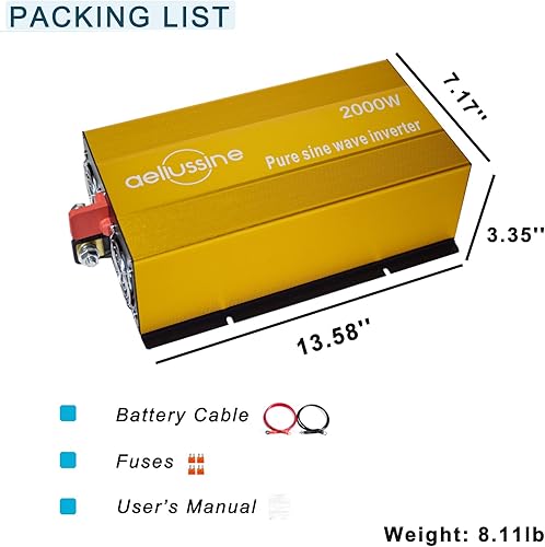 Miniatura 6 de aeliussine Inversor de onda sinusoidal pura de 2000 W, convertidor de corriente de 12 V CC a 120 V CA con 2 salidas de CA, inversor de corriente de