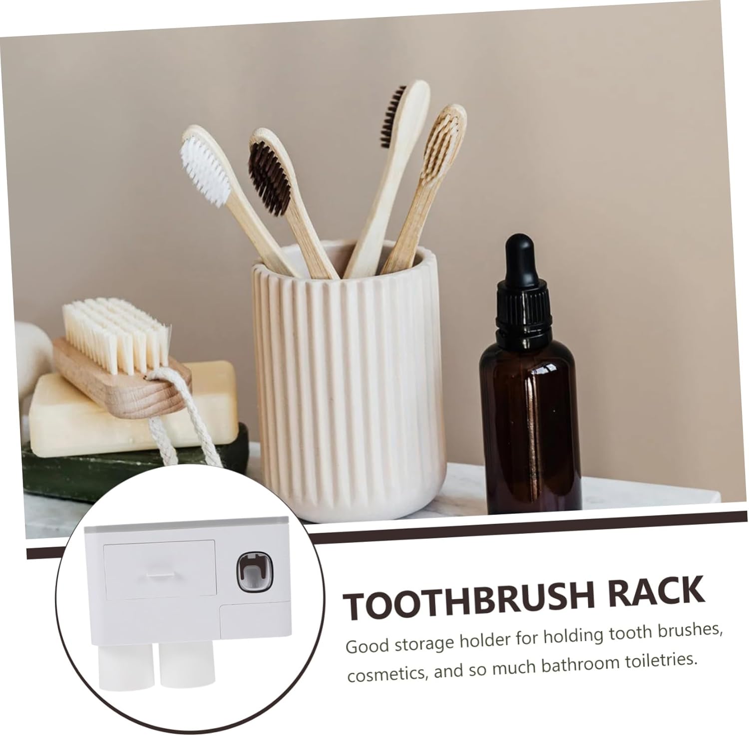 Toothbrush Holder with Cup and Storage Box Wall-Mounted Bathroom Rack with Adhesive Tape Space-Saving Multi-Function Organizer for Adults Automatic Toothpaste Squeezer White