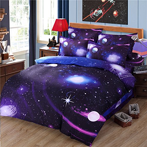 Duvet Cover Sets Galaxy Space Pattern Kids Bedding Set Ultra Soft Starry Theme Quilt Cover for Boys, Kids and Teens (Duvet Cover + Pillowcases) (007, Quilt Cover Set - Double)