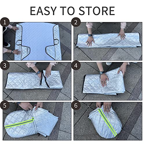 Kboise Car Windshield Cover For Ice And Snow, Foldable Windshield Frost Cover With 2 Mirror Covers For All Weather, Universal Anti-Theft Snow Frost Protector For Most Sedan Suv Pick-Up Truck #TOP6