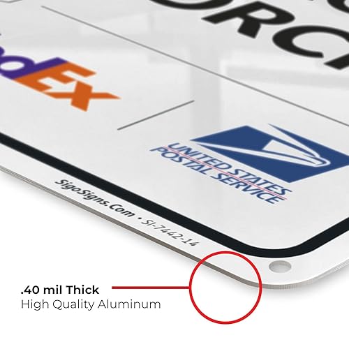 Vista 15 de Cartel de entrega del paquete, letrero de instrucciones de entrega, 10 x 7 pulgadas, aluminio 040 libre de óxido, resistente a la decoloración