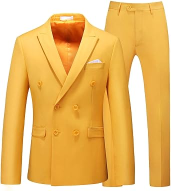 UNINUKOO Mens Suits 2 Piece Double Breasted Tuxedo Suit Slim Fit Wedding Party Dress Formal Suits for Men