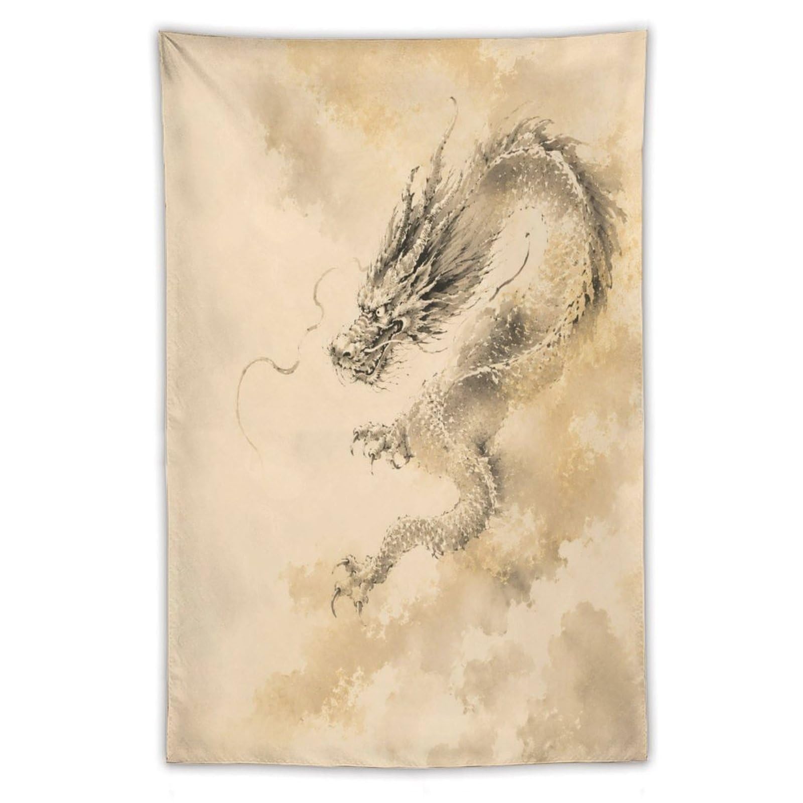H3B8U2Y5 Ink Dragon Cloud Wall Tapestry, Asian Ink, Minimal Fantasy