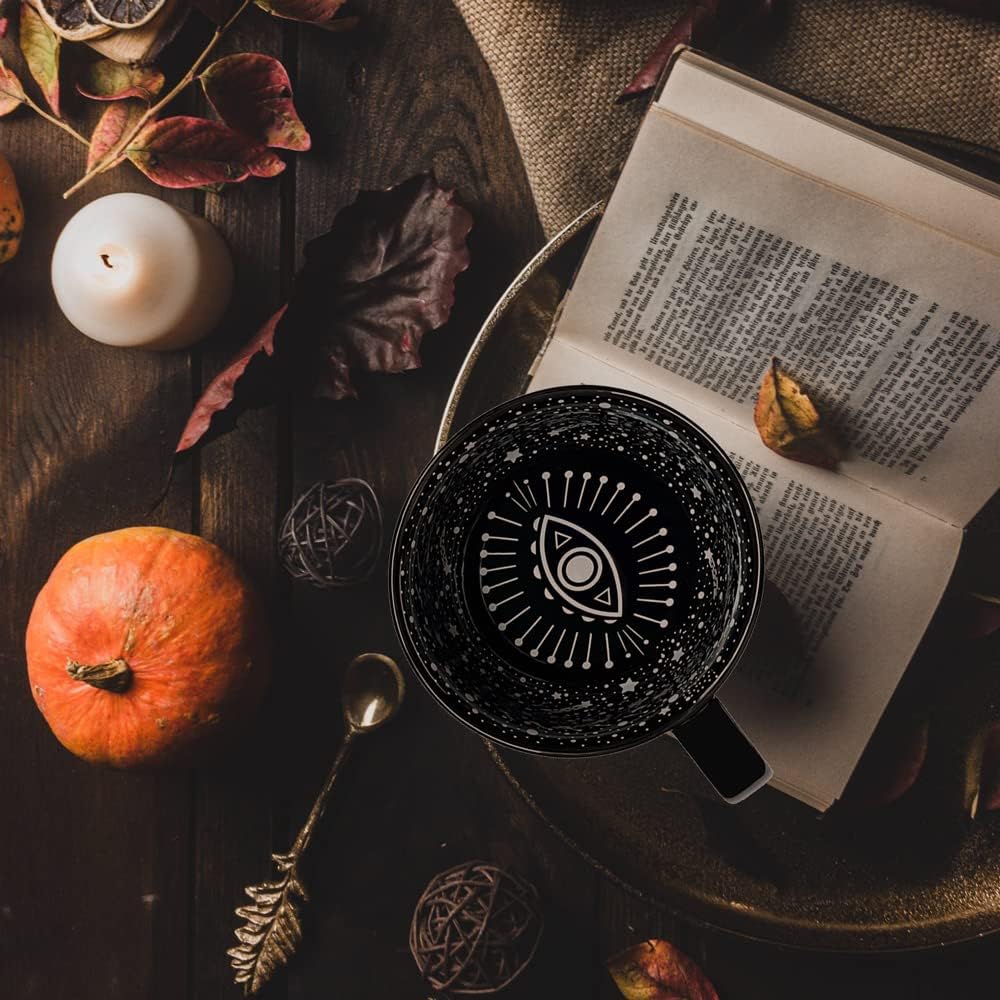 BigNoseDeer 15oz Goth Halloween Mug Large Witch Halloween Coffee Mug Evil Eyes Goth Decor Ceramic Tea Cup Black Coffee Cup for Witchy Gifts Goth Cup Tea Mug Halloween Cauldron Mug Witch Brew Mug - Image 2