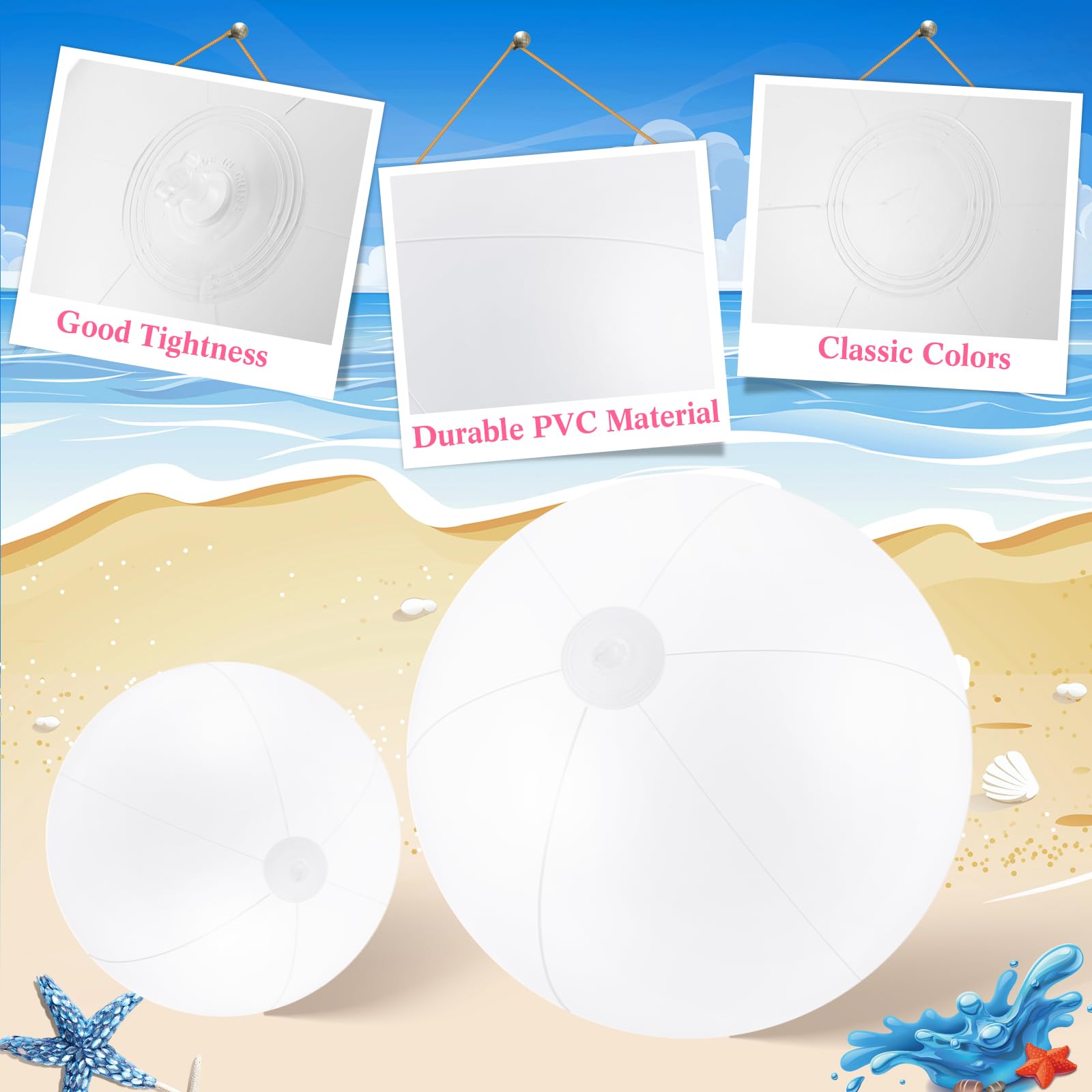 Realspring 36 bolas de playa inflables a granel de 6, 12, 16, 24 y 40 pulgadas, varios tamaños, de PVC, para piscina, para adultos, al aire libre, playa, Hawaii, juegos acuáticos, decoración de fiesta