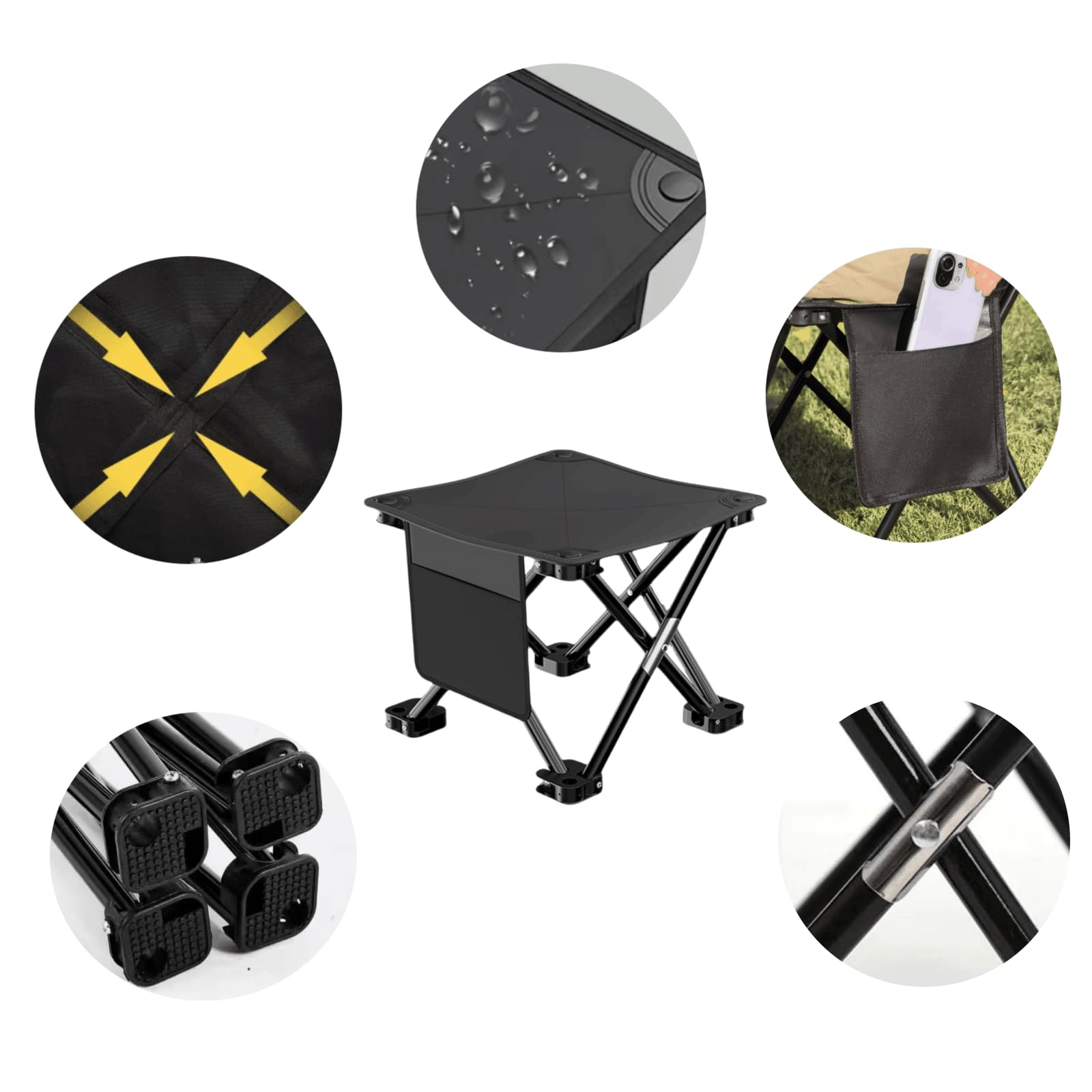 Paquete de 2 taburetes portátiles de camping de 13 pulgadas (negro), taburete con bolsa de transporte, conveniente para viajes, barbacoas, pesca, senderismo, taburete plegable al aire libre