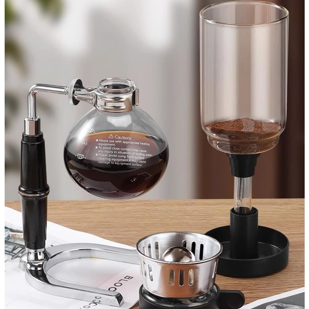YUEHUA Cafetière professionnelle à siphon, 5 tasses (600 ml) – Cafetière sous vide avec brûleur à alcool, verre borosilicate à haute teneur en verre, poignée anti-brûlure pour la maison et le café