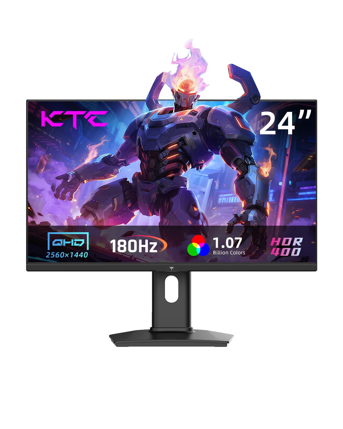 KTC 24 inch 1440p Gaming Monitor, QHD 180Hz Monitor with 185Hz Overlocked, 1ms, Fast IPS, G-Sync & FreeSync, HDR400, Height Adjustable, Low Blue Light, Flicker-Free, 2 x HDMI, 1 x DP H24T7