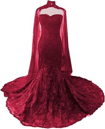 Tulle Mermaid Wedding Dresses for Bride Lace Gothic Wedding Gowns with Slit Tulle Bridal Gowns with Train