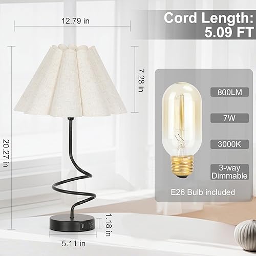 Miniatura 3 de Lámparas de mesa modernas, 3 vías regulables con control táctil minimalista para mesita de noche con puertos de carga USB A+C, lámpara de mesa