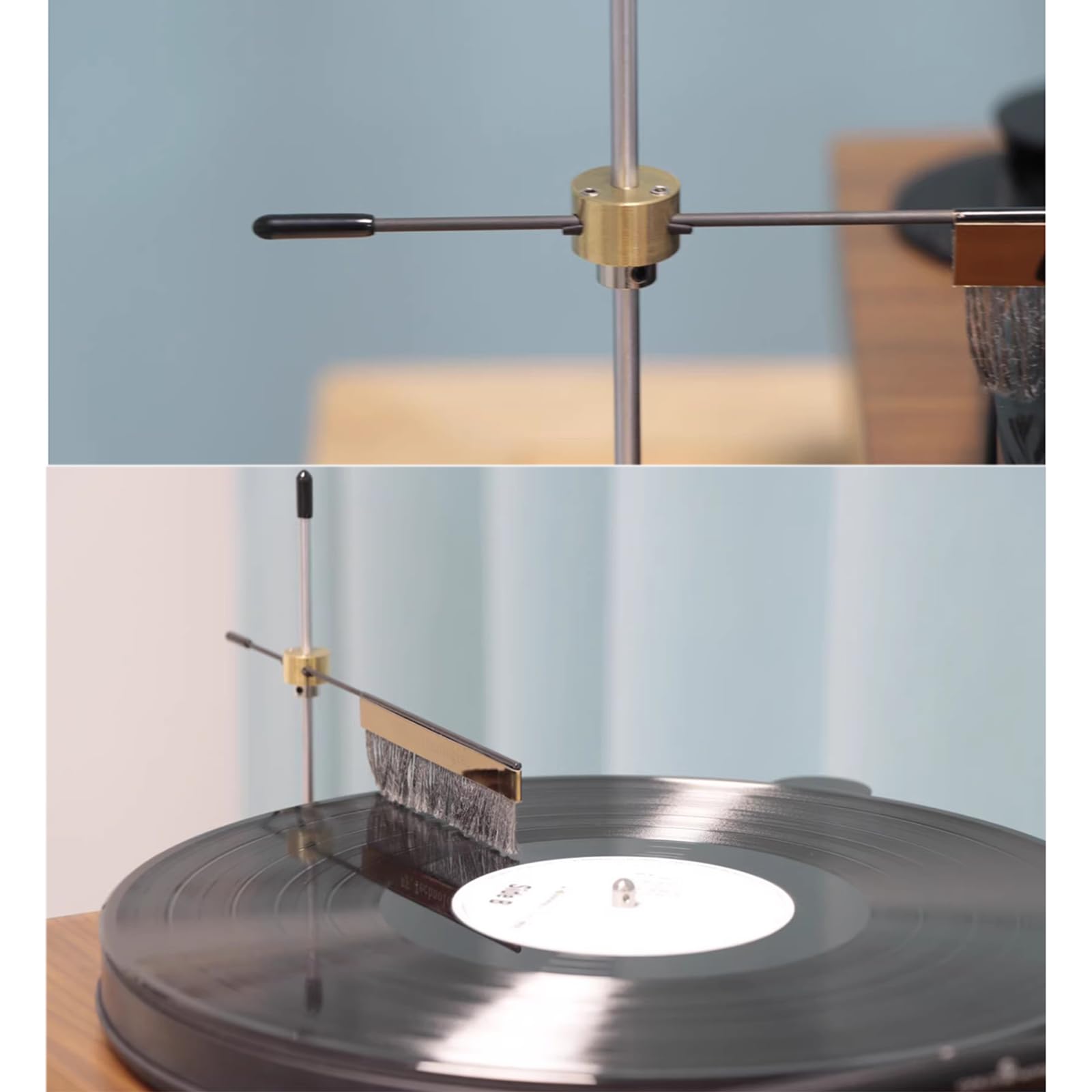 Spazzola antistatica per la pulizia dei dischi in vinile con altezza regolabile e filo di messa a terra per rimuovere la polvere e prevenire il salto dell'ago