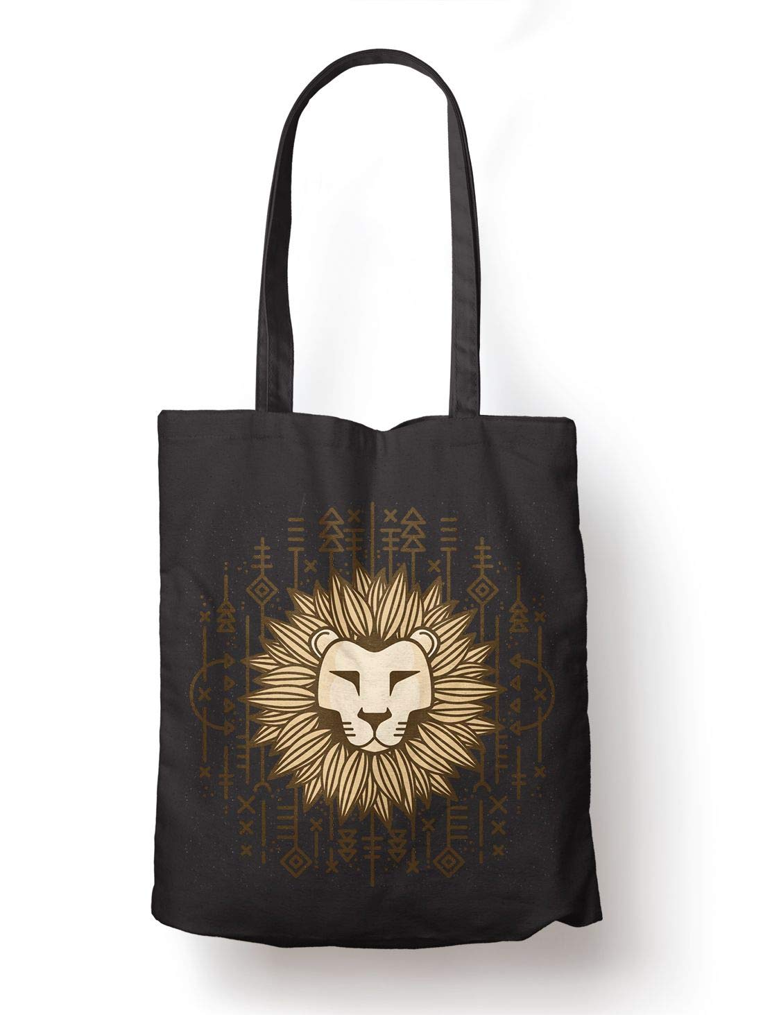 BLAK TEE Tribal Lion Illustration Organic Cotton Reusable Shopping Bag Black