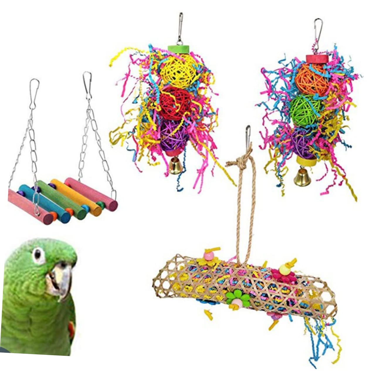 YARNOW 8 Pz giocattolo del pappagallo pets giocattoli Set di giocattoli per pappagalli per pappagalli appesi piccoli per uccelli ciondolo pappagallo morso