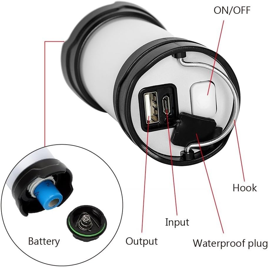 JFYWRT USB Batteria ricaricabile Flash LED Lanterne for tende Luce portatile Power Bank Lampada da campeggio esterna 7 modalità