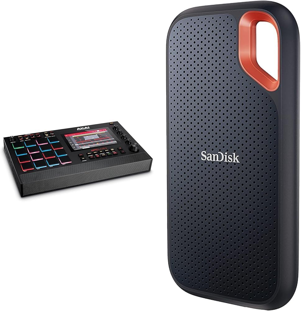 AKAI ProfessionalMPC Live II – Battery Powered Drum Machine and Sampler With Built in Speakers & SanDisk 1TB Extreme Portable SSD, USB-C USB 3.2 Gen 2, External NVMe Solid State Drive