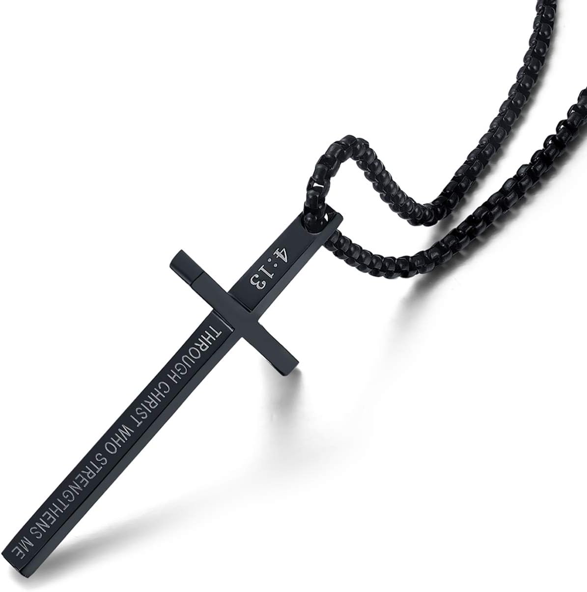 Rehoboth Stainless Steel Cross Pendant Necklaces for Men Women Bible Verse Philippians 4:13 I Can Do All Things 24 Inch Chain - Image 2