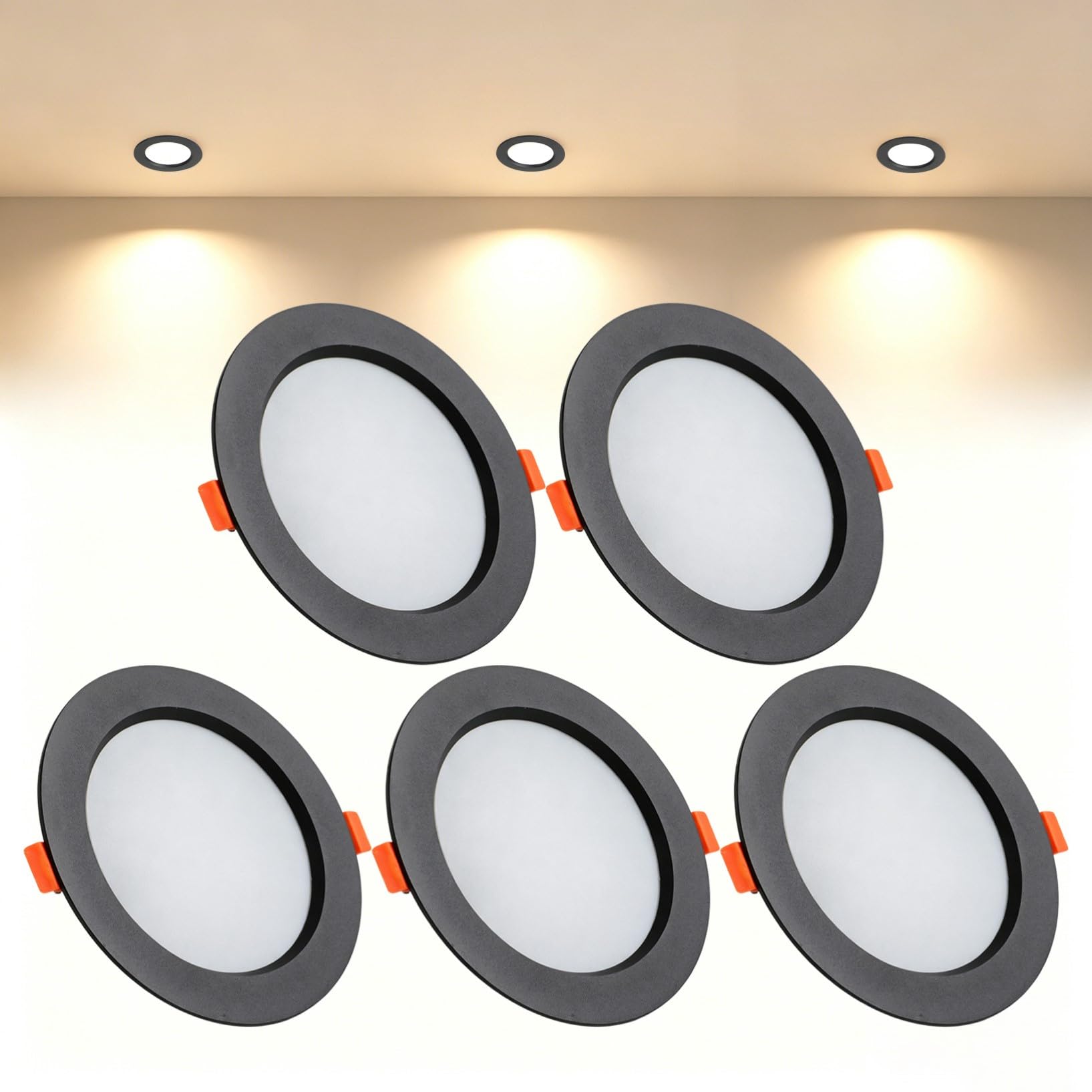 VOGHMOLD 21W Ultra Slim LED Downlight Recessed Ceiling Light 6 inch, 3000K Spot Lights Black Aluminum Trim, Cut Φ160-170mm, AC110-240V Panel Lighting for Office Hallway Closet, 5 Pack