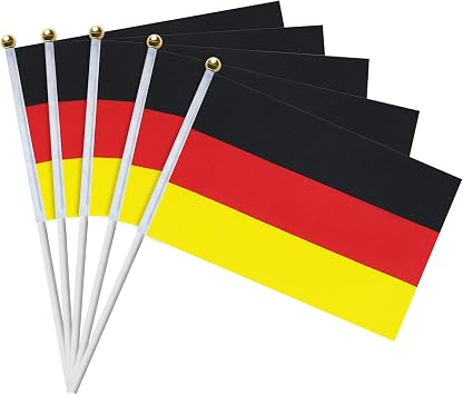 15 Pack Germany Hand Waving Flags German Flag 14 x 21 cm with White Sticks for Unity Day 2026 World Cup Euro Football Party Bar Garden Decorations