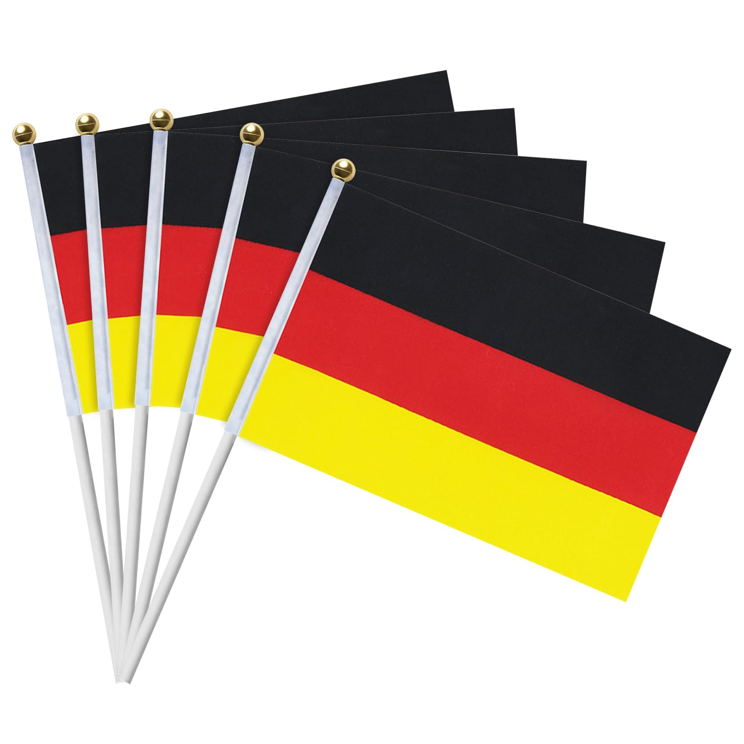 15 Pack Germany Hand Waving Flags German Flag 14 x 21 cm with White Sticks for Unity Day 2026 World Cup Euro Football Party Bar Garden Decorations