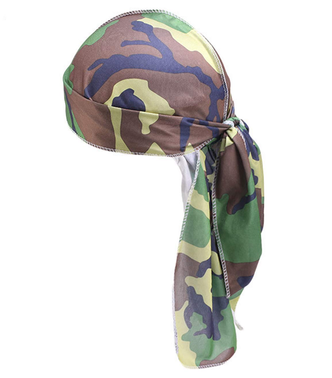 Durag for Waves Headwrap Long Tail Doo Rag for 360 Waves Du-Rags Men Women HC11 Camouflage Army Green