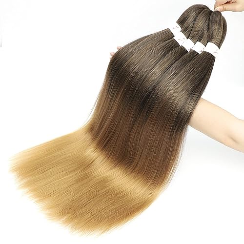 Miniatura 5 de Cabello trenzado Ombre preestirado de 26 pulgadas cabello trenzado marrón 8 paquetes de fácil trenza pelo Yaki lacio y ajuste de agua caliente