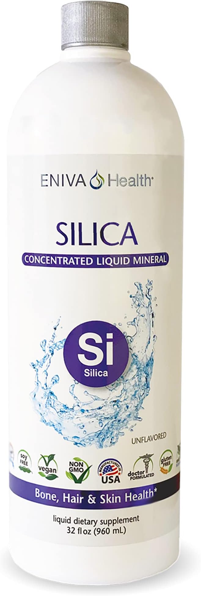 Eniva Health Liquid Ionic Silica | 2 MG | Supplement Supports Healthy Collagen & Elastin Production for Joint & Bone Support Healthy Skin, Hair and Nails Keto Friendly, Gluten Free - 32 Servings