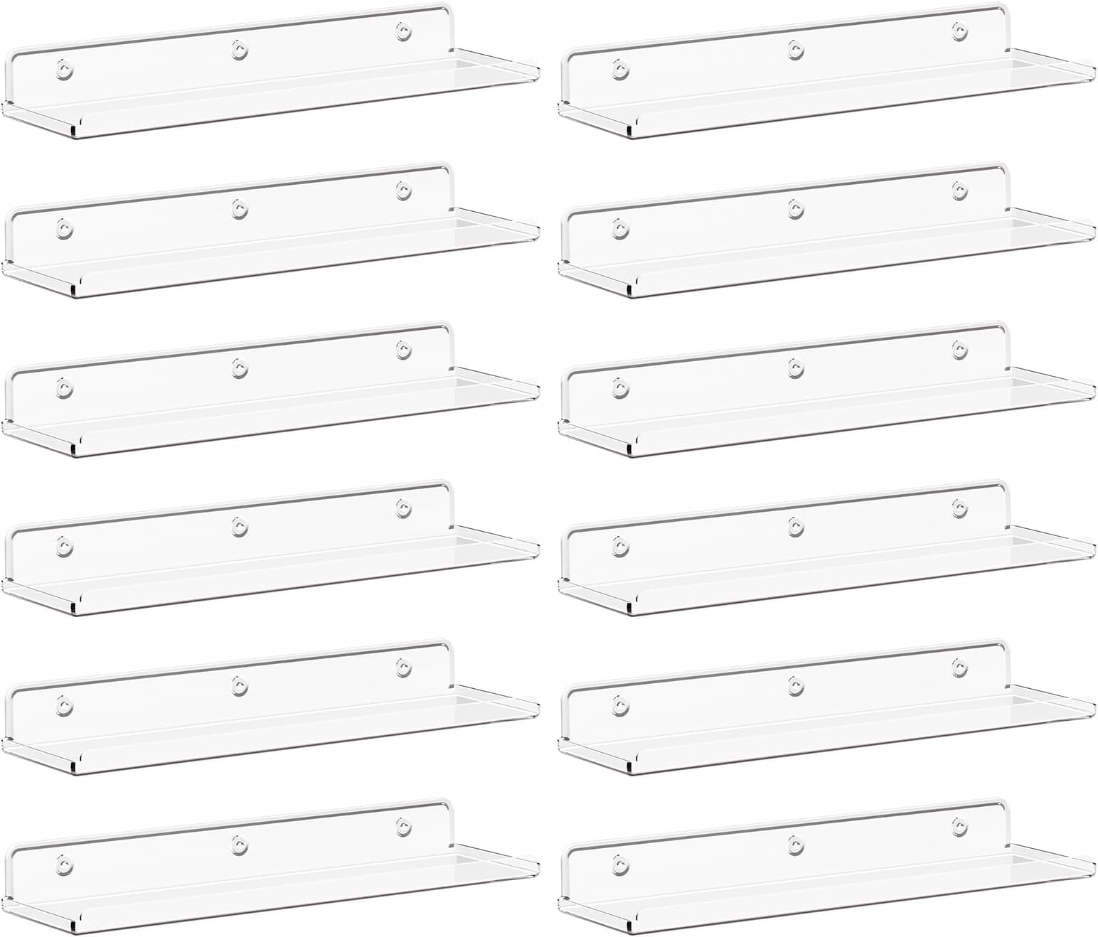 Lifewit Floating Shelves for Bathroom, 14" Clear Wall Organizer for Makeup, Perfume, Figures, Photo, Decor Shelf for Nursery, Living Room, Bedroom, Kitchen, Over Toilet Storage Rack, Clear, 12 Pack