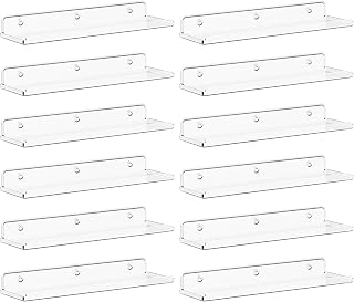 Lifewit Floating Shelves for Wall, 12 Pack Clear Acrylic Shelf 15" Room Decor for Bookcase/Vinyl Record Display/Photo/Picture in Bedroom, Living Room, Bathroom, Kitchen Storage and Organization