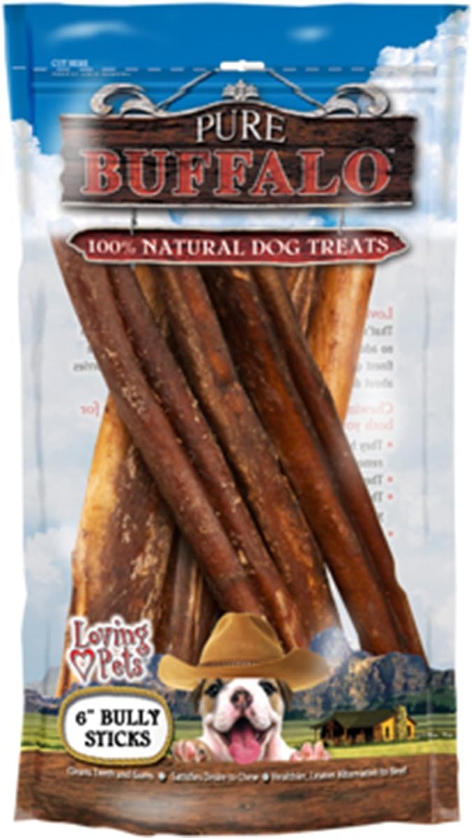 Pure Buffalo 6-Inch Bully Stick Dog Treat, 6-Pack