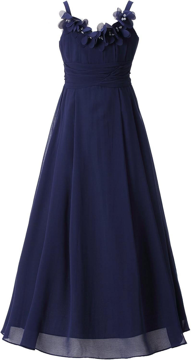 Flower Girls Dresses Junior Bridesmaids Camisole Girls Elegant Ruffle Chiffon Ankle Length