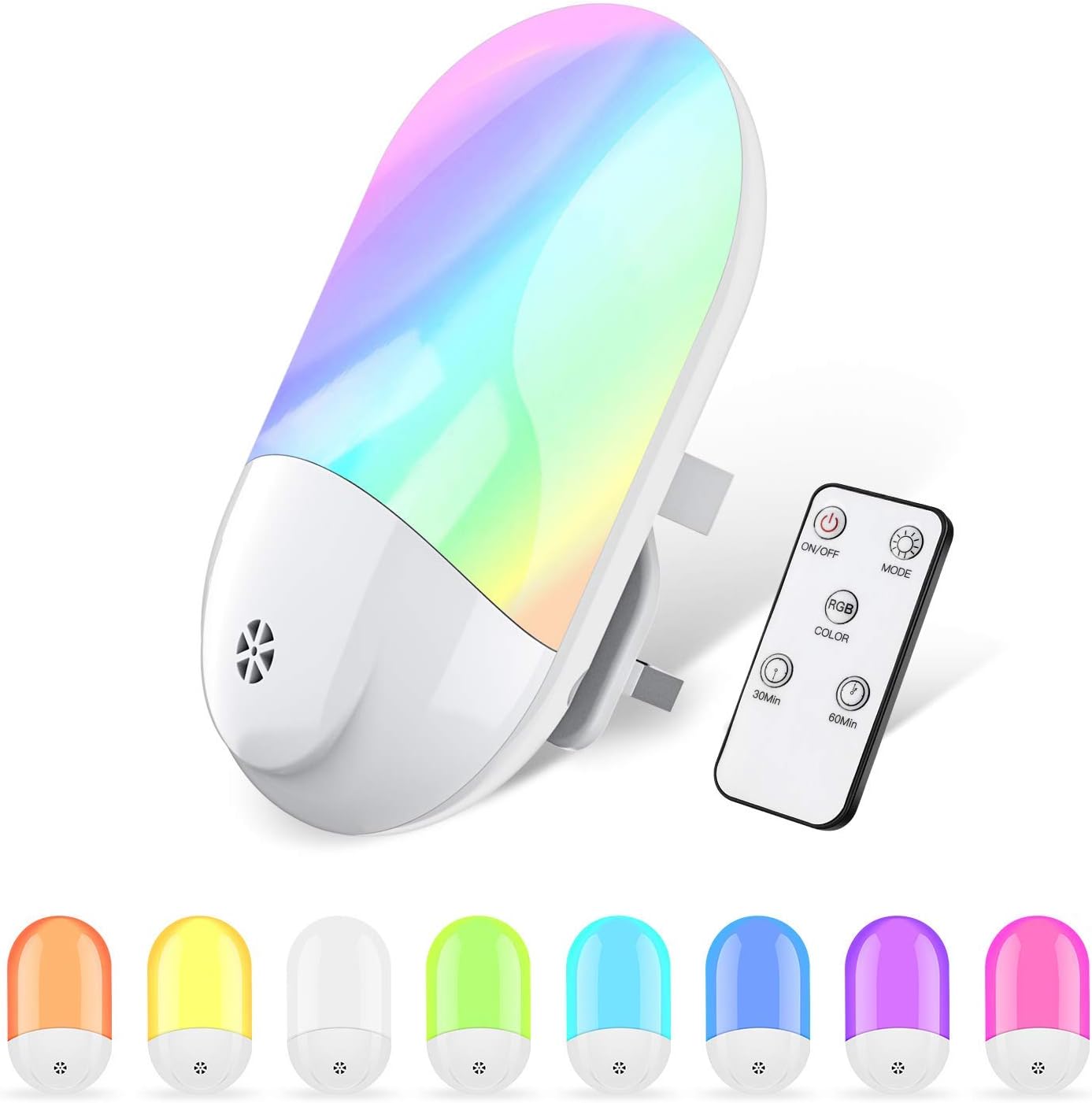 LED Night Light Plug in Wall - Automatic Dusk to Dawn Sensor RGB Color Changing Night Lights | Remote Control Color Change LED Night Light for Kids, Bedroom, Hallway, Kitchen, Stairs
